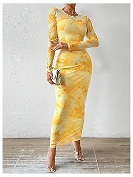 Amazon.com: Floerns Women's Tie Dye Long Sleeve Bodycon Maxi